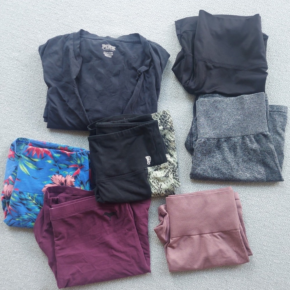 PINK Activewear Bundle Women Small Black Grey Pink Shorts Leggings Lot 7pc Mixed